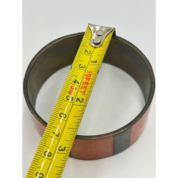 Vintage Apple Coral Sponge Coral Inlay Brass Bangle Bracelet Wide Ethnic Jewelry - Picture 8 of 8